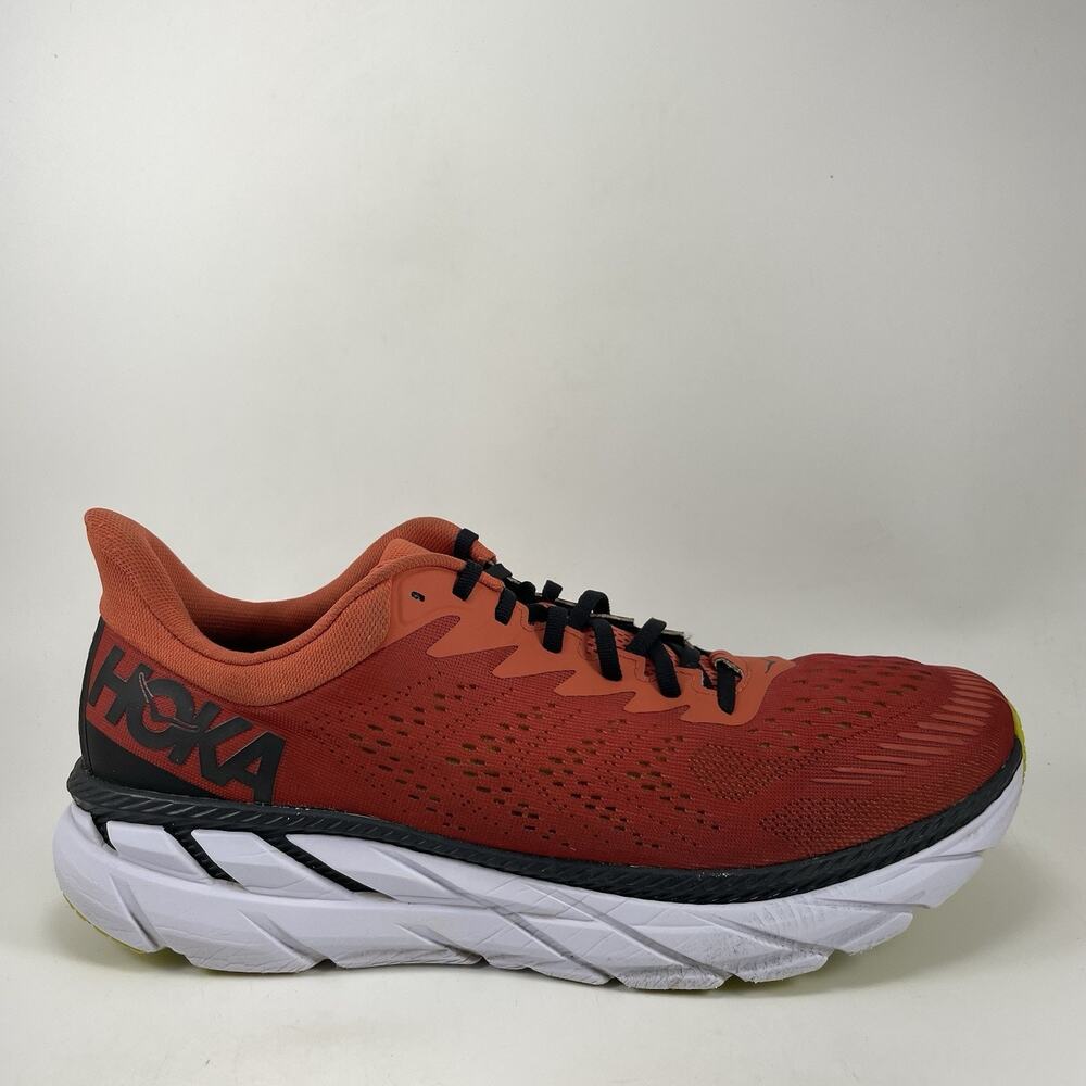 Hoka Clifton 7 Athletic Shoes Mens Size 13 Chili/Black Running Walking Red Low